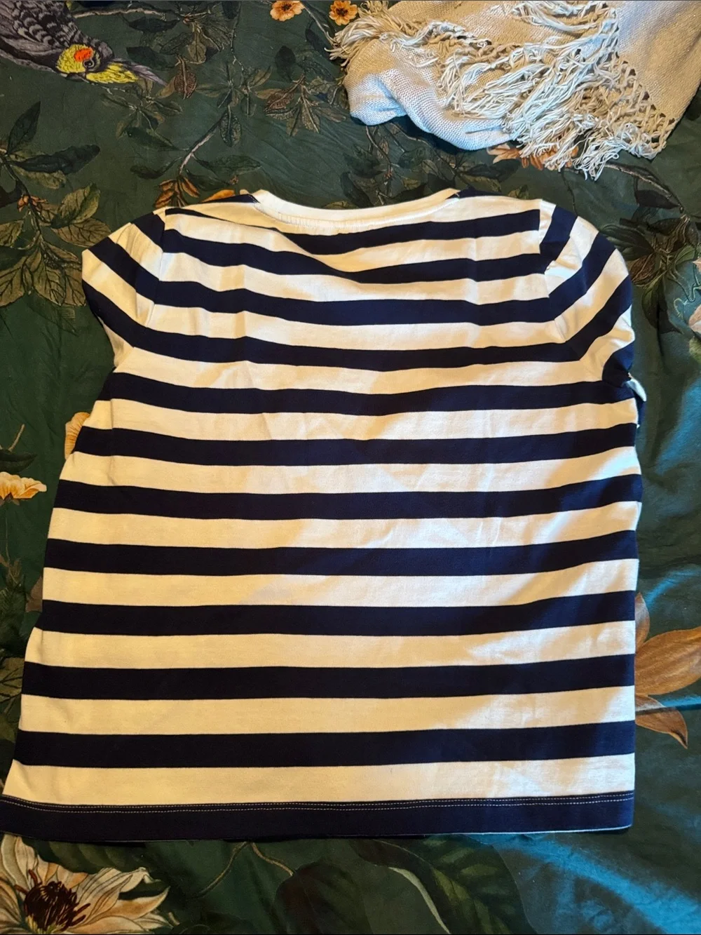 J. Crew Navy and White Striped Long-Sleeve Crew Top with Side Buttons
